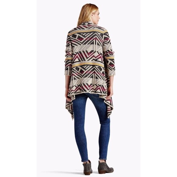 Lucky Brand Aztec Intarsia Sweater Open Front Southwest Cardigan Sweater Sz M - Picture 2 of 8
